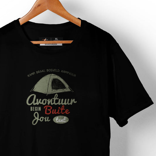 Avontuur begin buite jou tent - Unisex Short-sleeve T-shirt - 180g